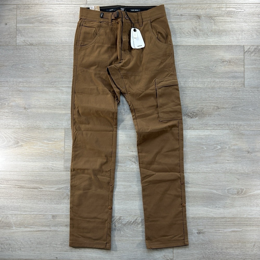 NWT Prana Stretch Zion Slim Fit Pants II Men's Size 28x32 Sepia Brown Roll Tab‎